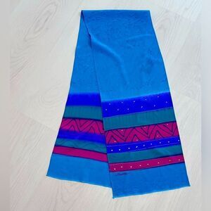 Vintage hand painted silk jewel tones rectangular scarf signed